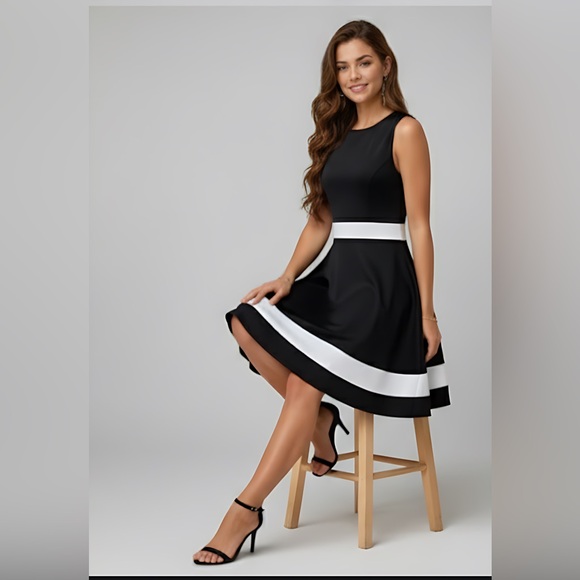 Sleeveless Aline Dress Black/White - Picture 2 of 10